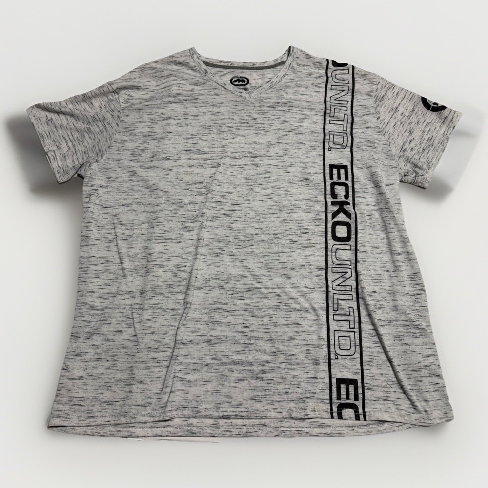 Ecko Unltd Shirt Mens 4XL Gray‎ Logo Rhino Tape Loose Relaxed Y2K Tee V Neck